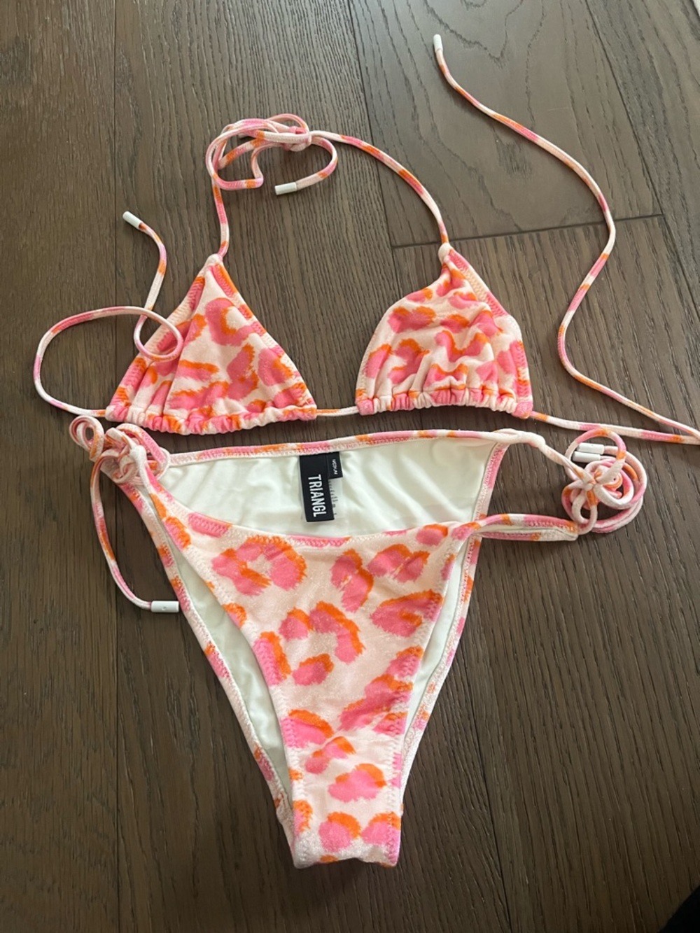 TRIANGL Pink and Orange Animal Print Velvet Bikini Size Medium